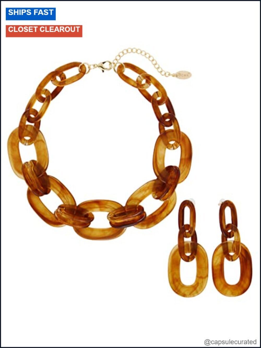 Acrylic Chunky Statement Necklace and Hoop Earrings Jewelry Set